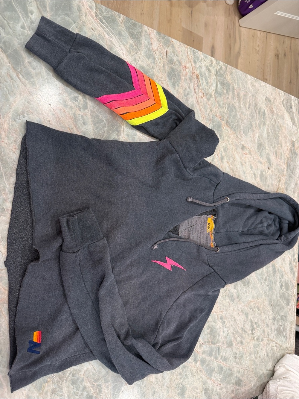 Aviator Nation Charcoal Hoodie with Yellow Logo Detail